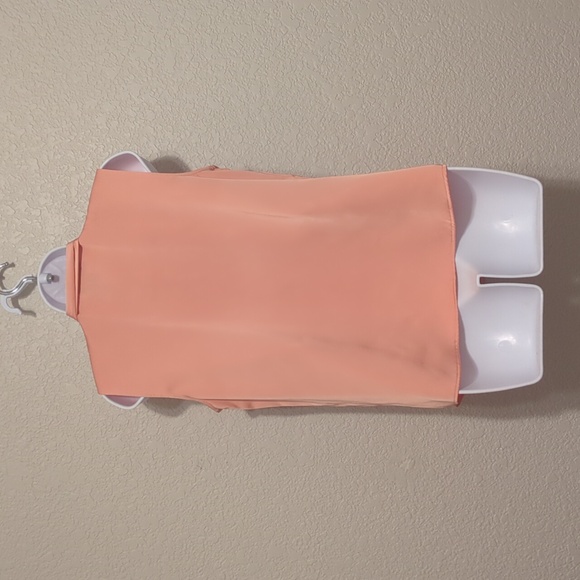 Donna Karan peach satin sleeveless tie neck detail hidden button down blouse - Picture 13 of 14